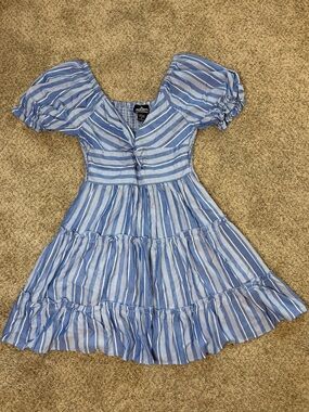 NWT Blue & White Striped Puff Sleeve Dress | Mini Dress | Smocked Back | Small